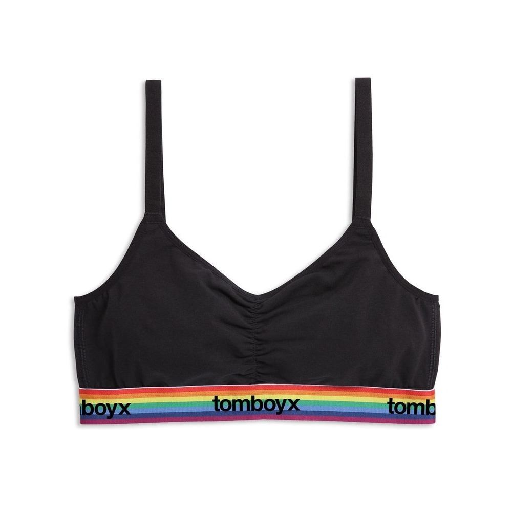 NEW TomboyX Black Rainbow Logo V Neck Bralette Size XL
